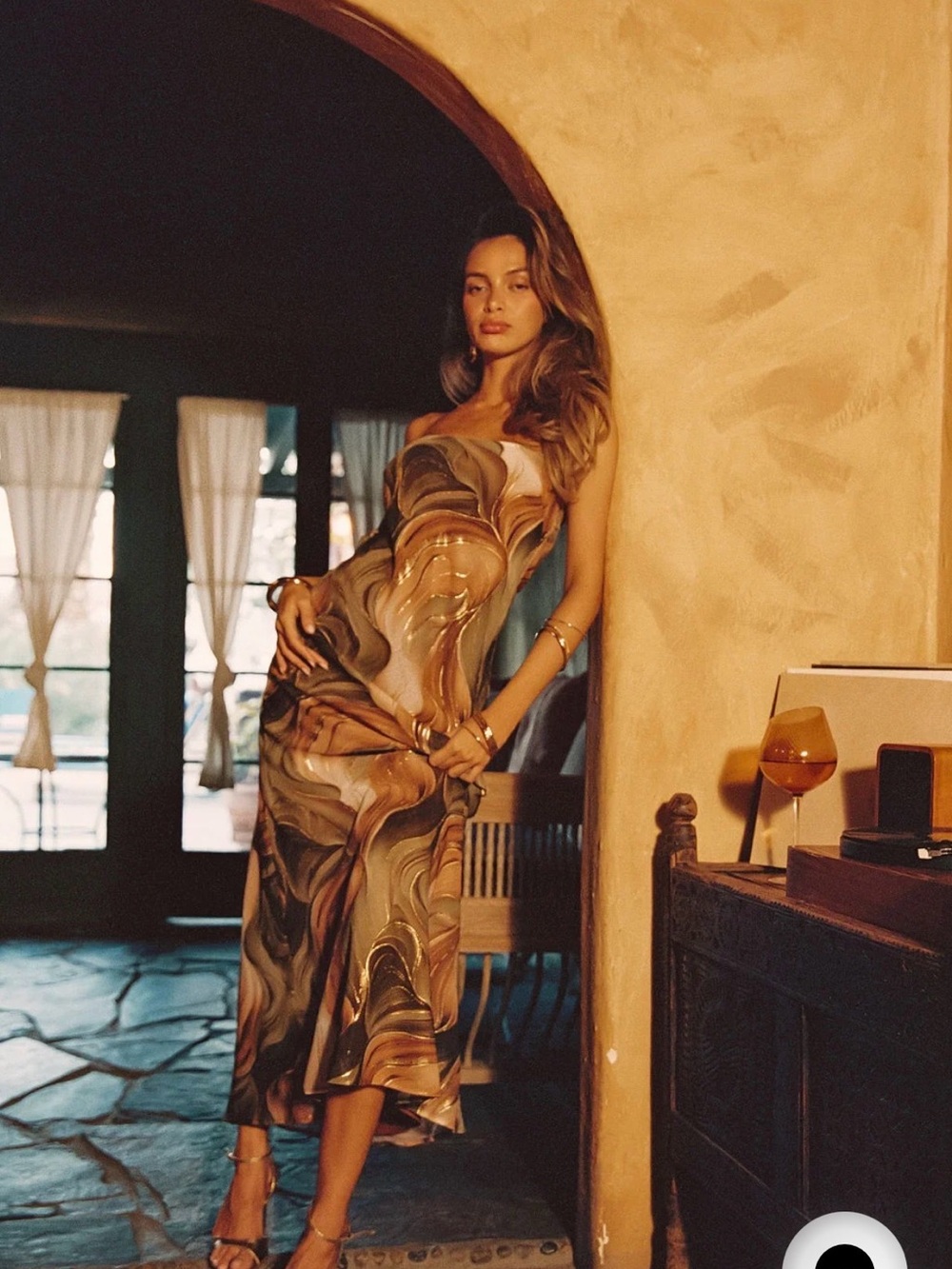 Natalia Olive and Rust Abstract Strapless Maxi Dress - Picture 2 of 5